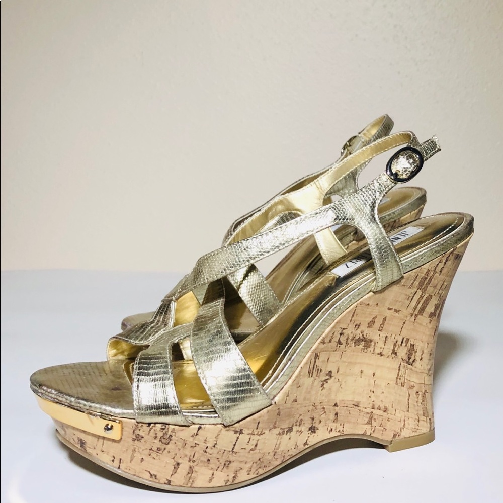 Jennifer Lopez Gold Wedge Sandals Size 7.5